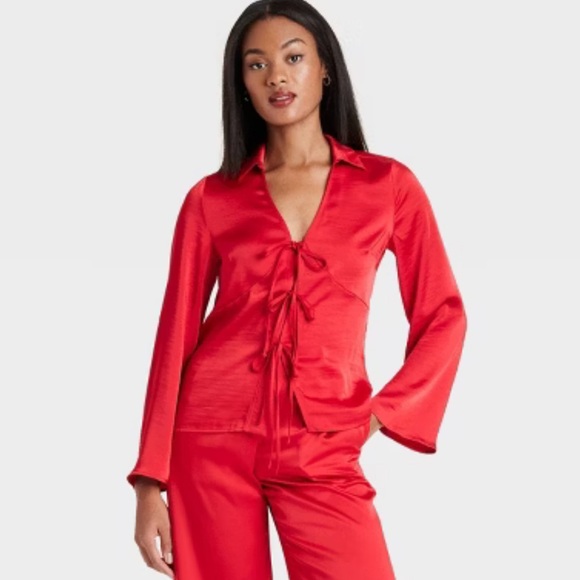 a new day Tops - A New Day Women’s Long Sleeve Red Satin Tie Blouse
Size XL